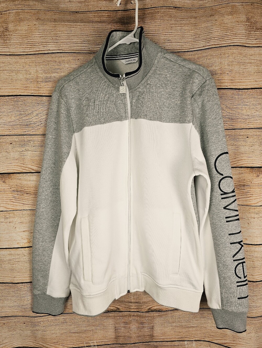 Calvin Klein NWT Men's Heroic Heather Gray White Full Zip Sweatshirt Size Med